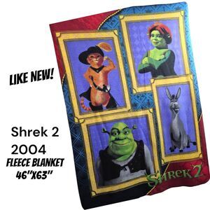 SHREK 2 RARE 2004 Vtg Dreamworks Mohawk Home Donkey Fiona Fleece Blanket 46x63